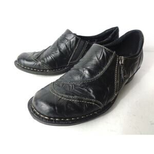 CLARKS Bendables US 7M Crinkle Black Leather Slip On Zip Up Casual Shoes